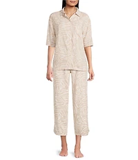 Nottibianche Woven Geo Animal Print Linen Blend Coordinating Sleep Capri Pants