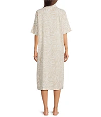 Nottibianche Woven Geo Animal Short Sleeve Notch Collar Button Front Caftan