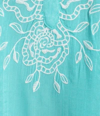 Nurture Embroidered 3/4 Sleeve V-Neck Placket Top