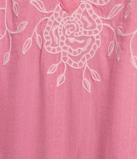 Nurture Embroidered 3/4 Sleeve V-Neck Placket Top