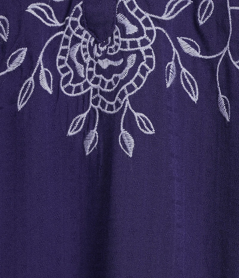 Nurture Embroidered 3/4 Sleeve V-Neck Placket Top