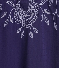 Nurture Embroidered 3/4 Sleeve V-Neck Placket Top