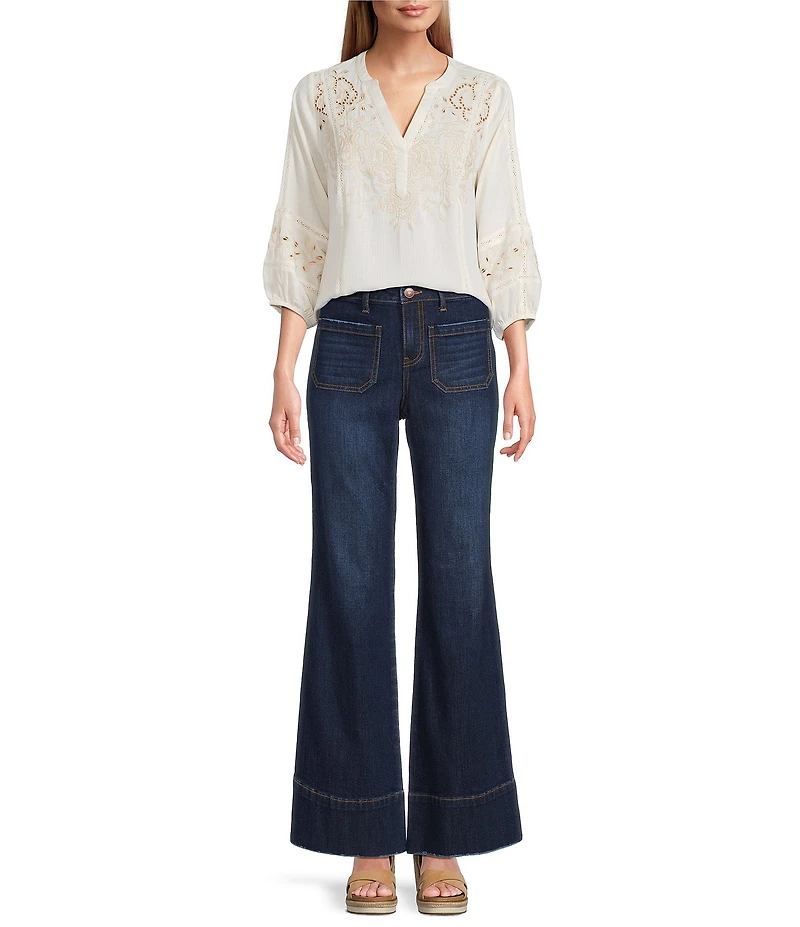 Nurture 3/4 Sleeve Embroidered Top