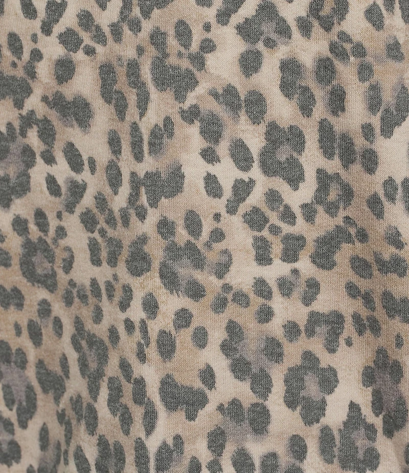 Nurture Animal Print Raw Edge Relaxed Long Sleeve Crew Neck Knit Top