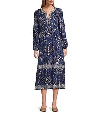 Nurture Butterfly Embroidered V-Neck Long Sleeve Midi Dress