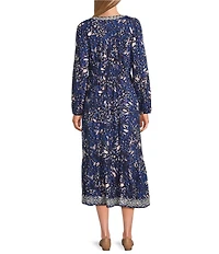 Nurture Butterfly Embroidered V-Neck Long Sleeve Midi Dress