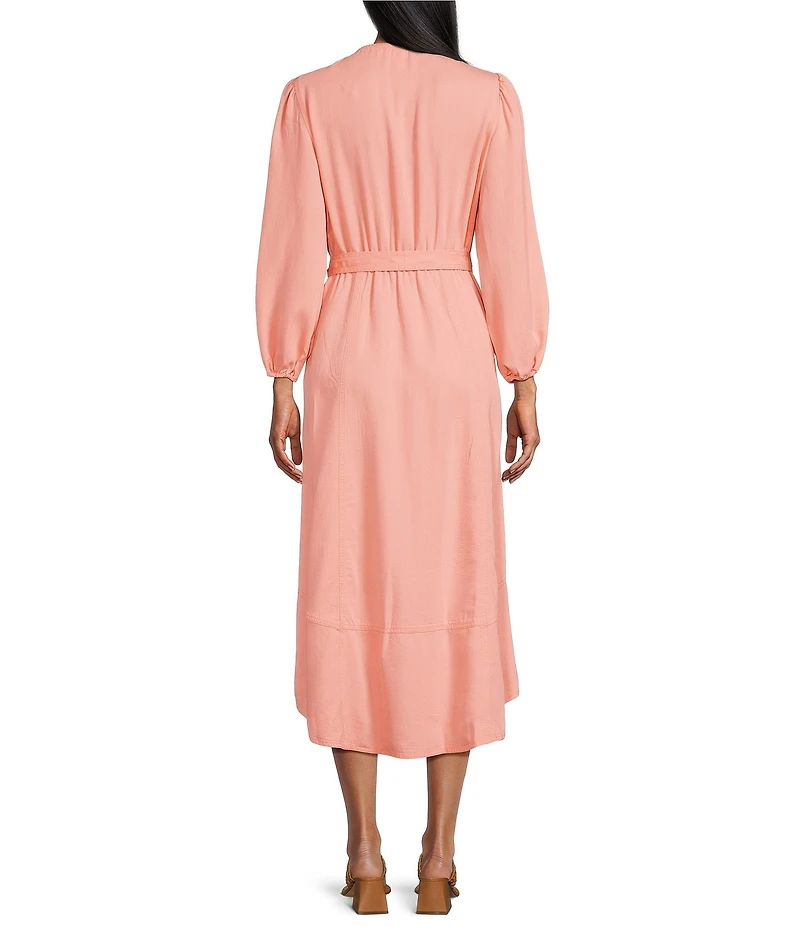 Nurture by Westbound Faux Wrap V-Neckline 3/4 Sleeve Belted Midi Dress
