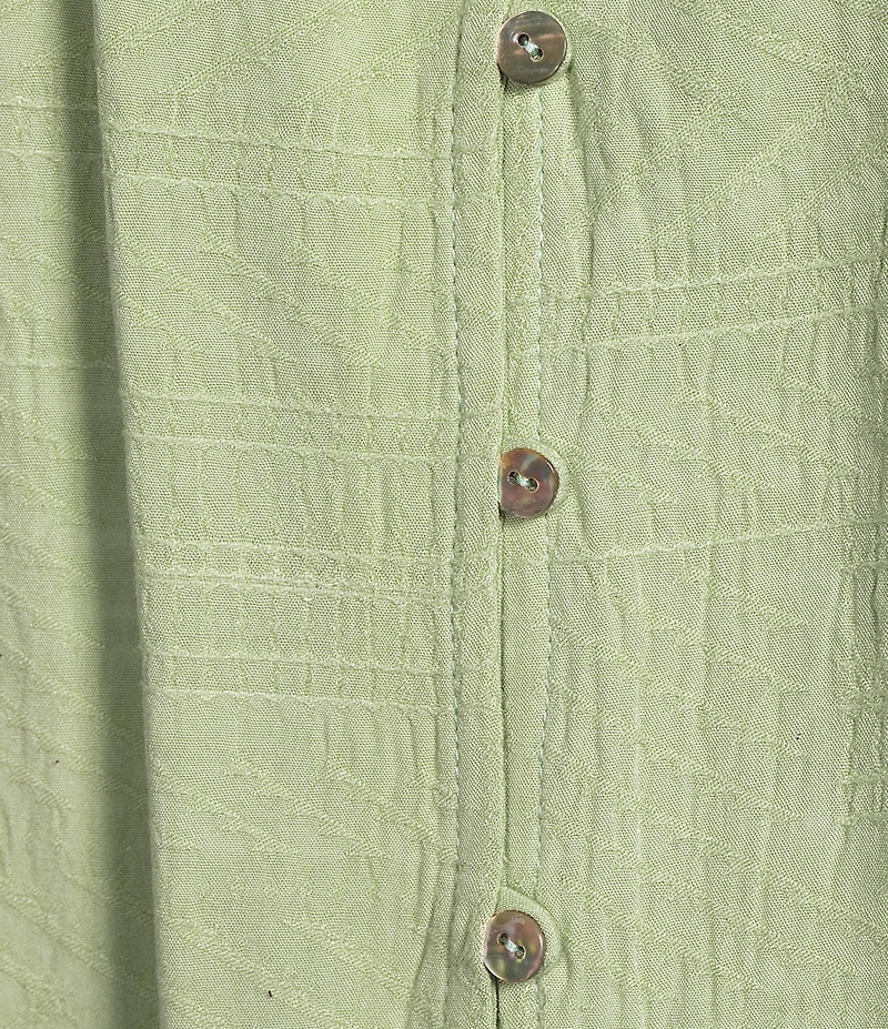 Nurture by Westbound Petite Size Woven Long Sleeve Button Front Novelty Smocking Top