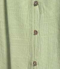 Nurture by Westbound Petite Size Woven Long Sleeve Button Front Novelty Smocking Top