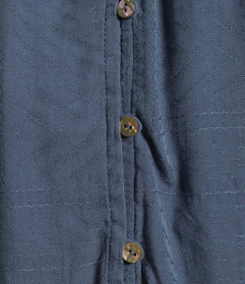 Nurture by Westbound Woven Long Sleeve Button Front Novelty Smocking Top