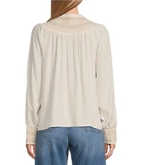 Nurture by Westbound Woven Long Sleeve Button Front Novelty Smocking Top