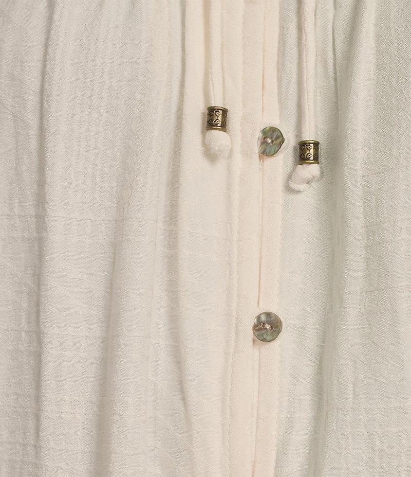 Nurture by Westbound Woven Long Sleeve Button Front Novelty Smocking Top
