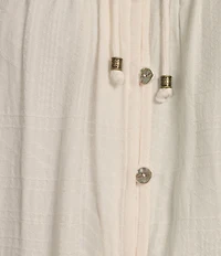 Nurture by Westbound Woven Long Sleeve Button Front Novelty Smocking Top