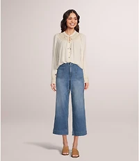 Nurture by Westbound Woven Long Sleeve Button Front Novelty Smocking Top
