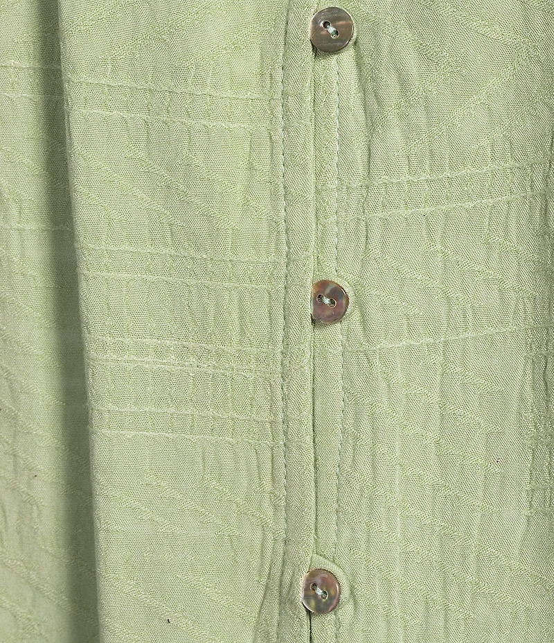 Nurture by Westbound Woven Long Sleeve Button Front Novelty Smocking Top