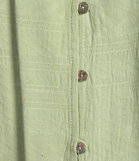 Nurture by Westbound Woven Long Sleeve Button Front Novelty Smocking Top