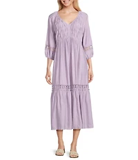 Nurture Crinkle Dobby Smocked 3/4 Sleeve V-Neck Maxi Dress