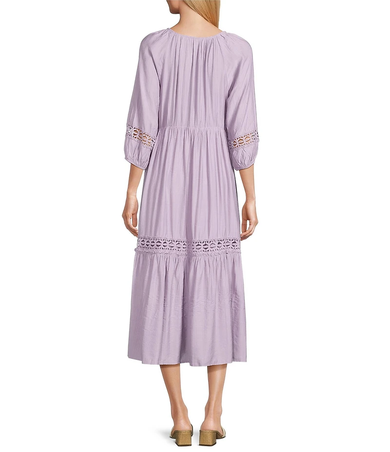 Nurture Crinkle Dobby Smocked 3/4 Sleeve V-Neck Maxi Dress