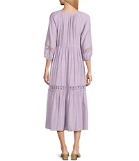 Nurture Crinkle Dobby Smocked 3/4 Sleeve V-Neck Maxi Dress