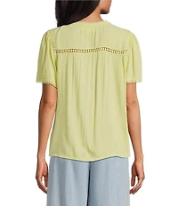 Nurture Crinkle Woven Embroidered Short Sleeve V-Neck Top