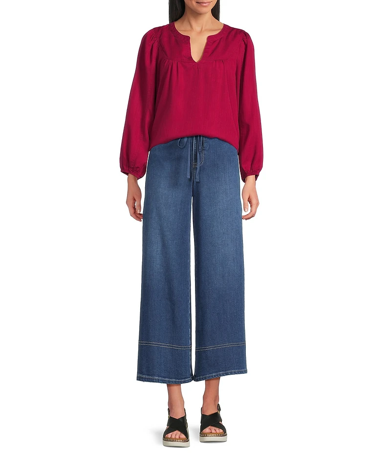 Nurture Drapey Stretch Denim High Rise Cropped Palazzo Pants