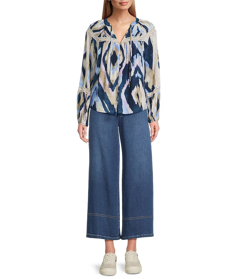 Nurture Drapey Stretch Denim High Rise Cropped Palazzo Pants