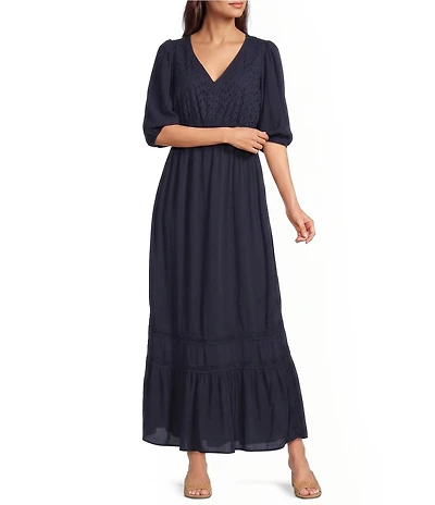 Nurture Elbow Bubble Sleeve V-Neck Maxi Dress