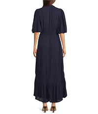 Nurture Elbow Bubble Sleeve V-Neck Maxi Dress