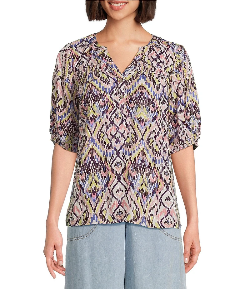 Nurture Elbow Sleeve Henley Neck Blouse