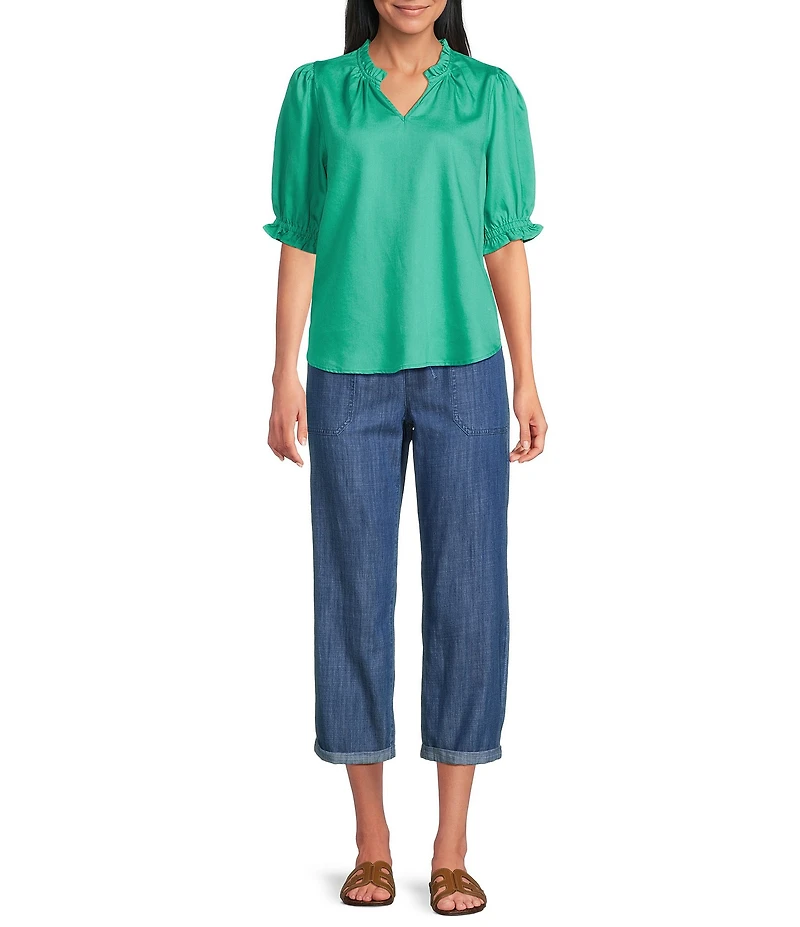 Nurture Elbow Sleeve Notch Neck Top