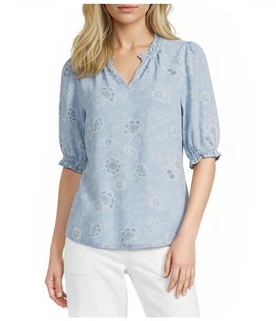 Nurture Elbow Sleeve Notch Neck Top