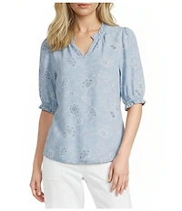 Nurture Elbow Sleeve Notch Neck Top