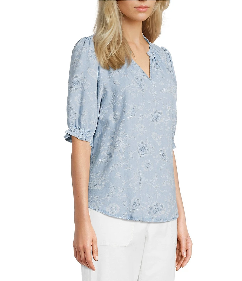 Nurture Elbow Sleeve Notch Neck Top