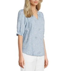 Nurture Elbow Sleeve Notch Neck Top