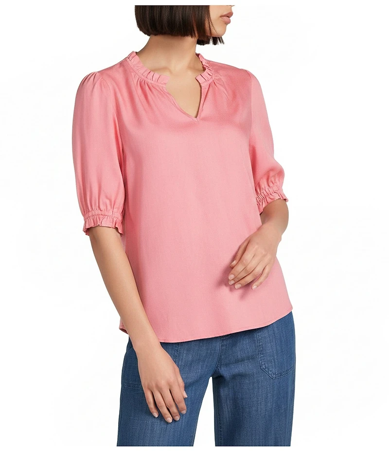Nurture Elbow Sleeve Notch Neck Top