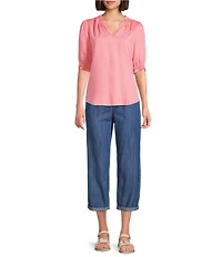 Nurture Elbow Sleeve Notch Neck Top