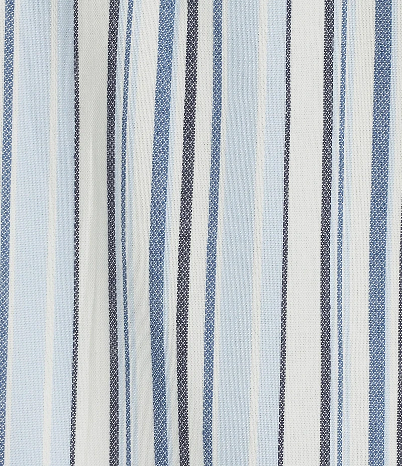 Nurture Stripe Print Elbow Sleeve V-Neck Short A-Line Dress
