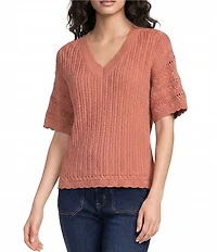 Nurture Elbow Sleeve V-Neck Sweater Top