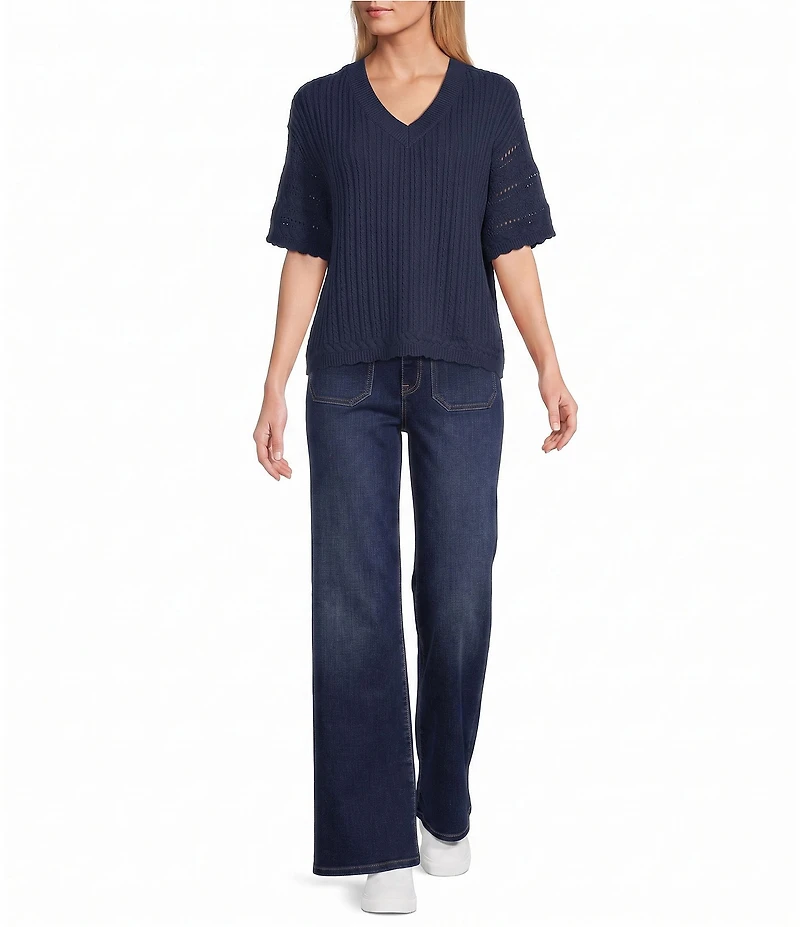 Nurture Elbow Sleeve V-Neck Sweater Top