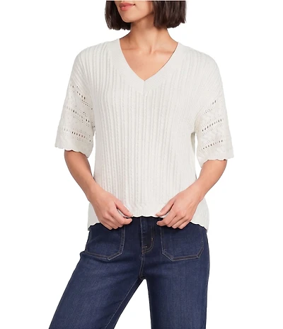 Nurture Elbow Sleeve V-Neck Sweater Top