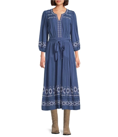 Nurture Embroidered 3/4 Sleeve Midi Dress