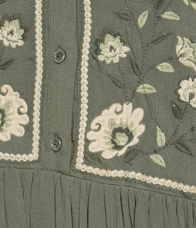 Nurture Embroidered 3/4 Sleeve V-Neck Midi Dress