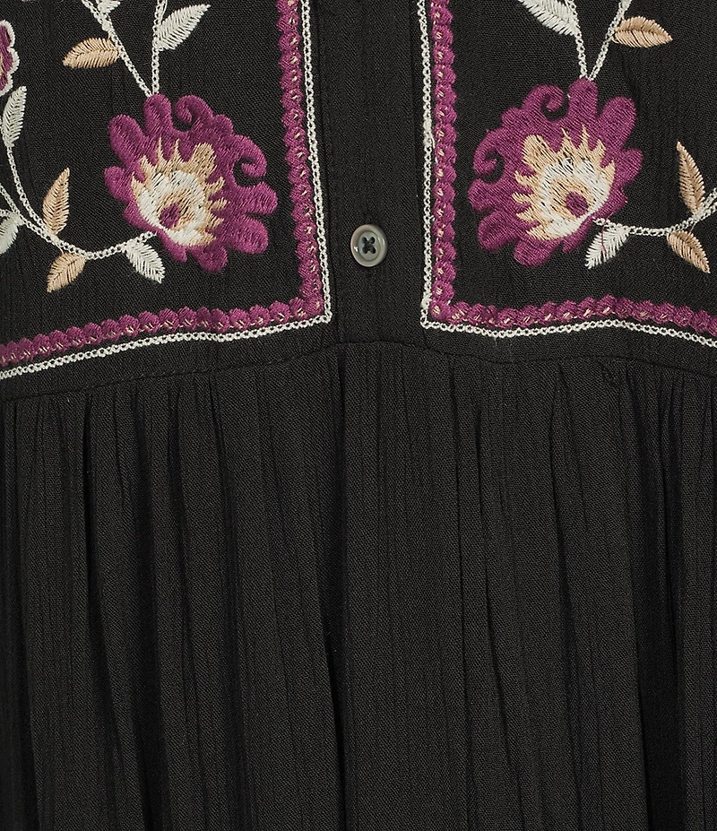 Nurture Embroidered 3/4 Sleeve V-Neck Midi Dress