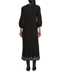 Nurture Embroidered 3/4 Sleeve V-Neck Midi Dress