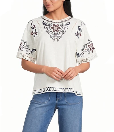 Nurture Embroidered Drop Shoulder Knit Top