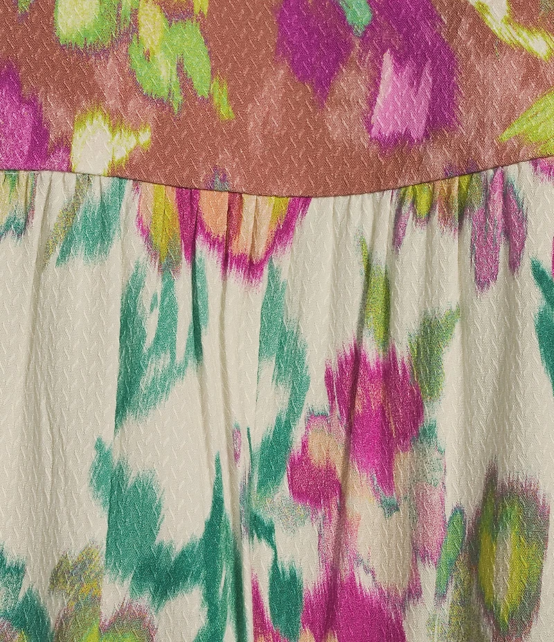 Nurture Embroidered Floral Ikat Print Flutter Sleeve Top