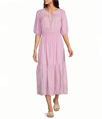 Nurture Embroidered Puff Sleeve V-Neck Maxi Dress
