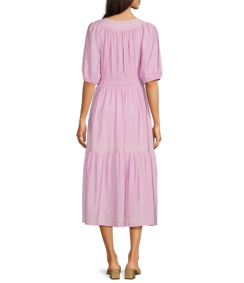Nurture Embroidered Puff Sleeve V-Neck Maxi Dress