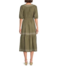 Nurture Embroidered Puff Sleeve V-Neck Maxi Dress