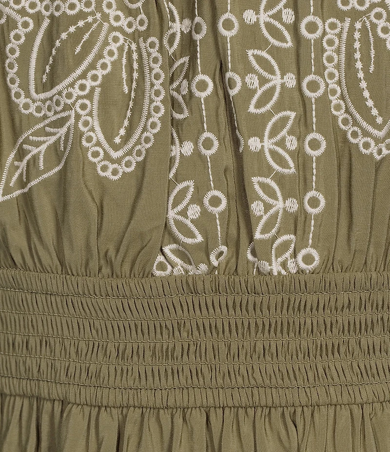 Nurture Embroidered Puff Sleeve V-Neck Maxi Dress